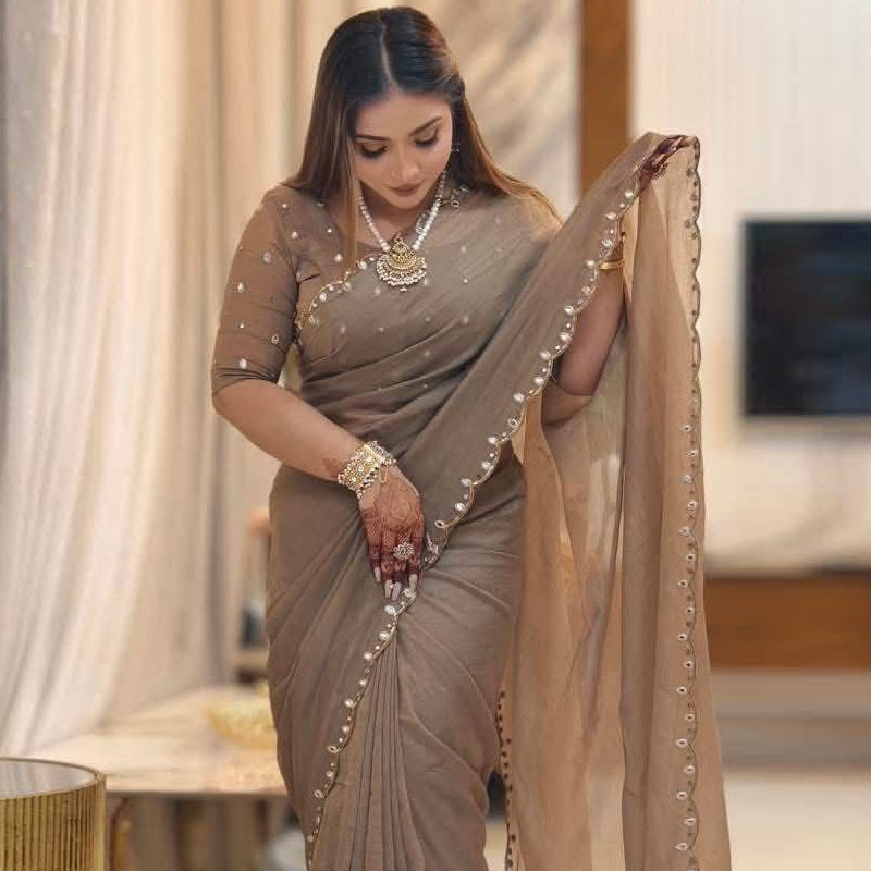 Semi Moslin Sharee with Blouse Piece