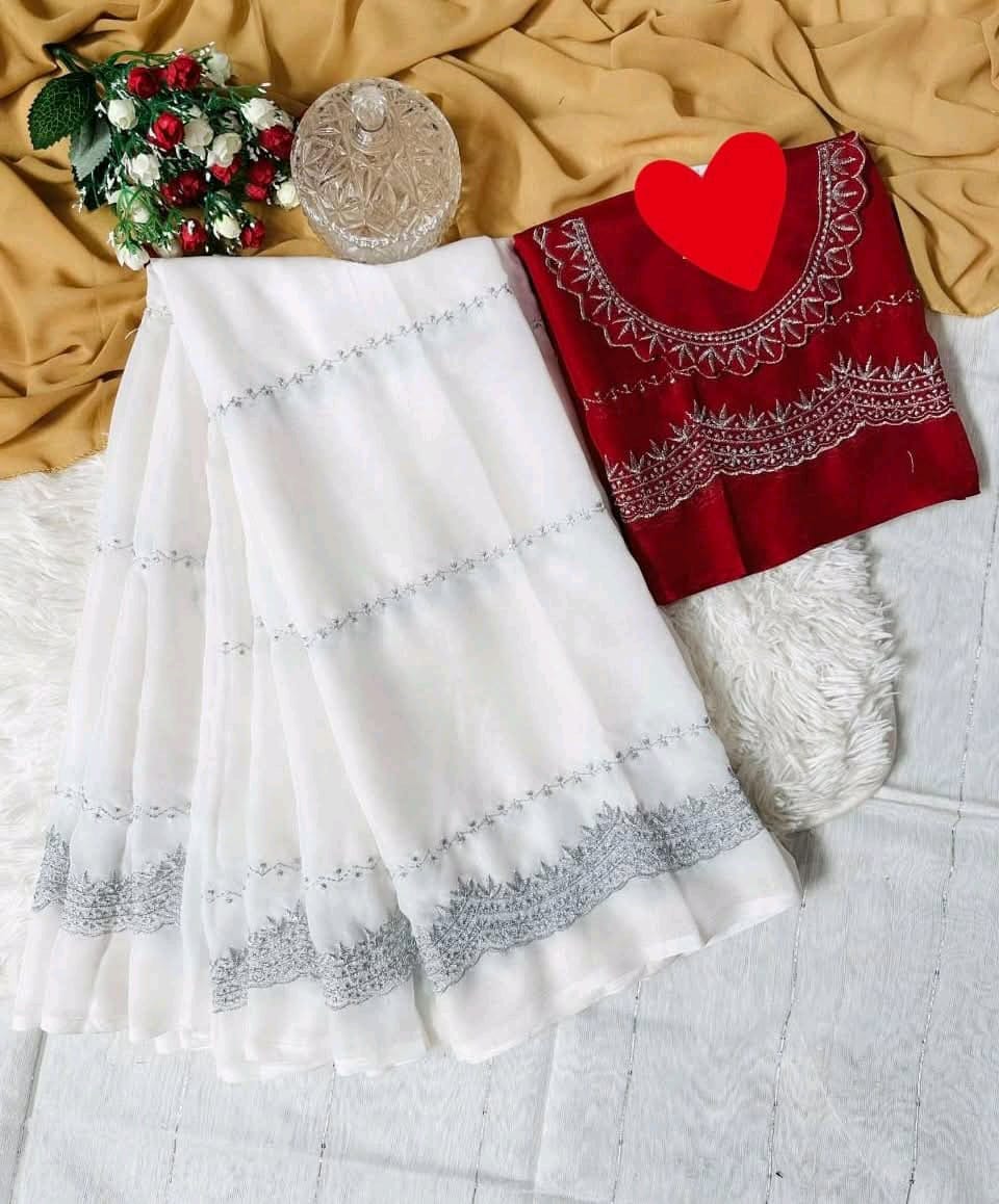 Georgette Embroidery Sharee with Blouse Piece