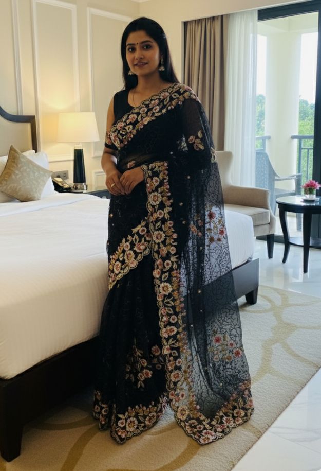 Georgette Organza Saree ছবি 13