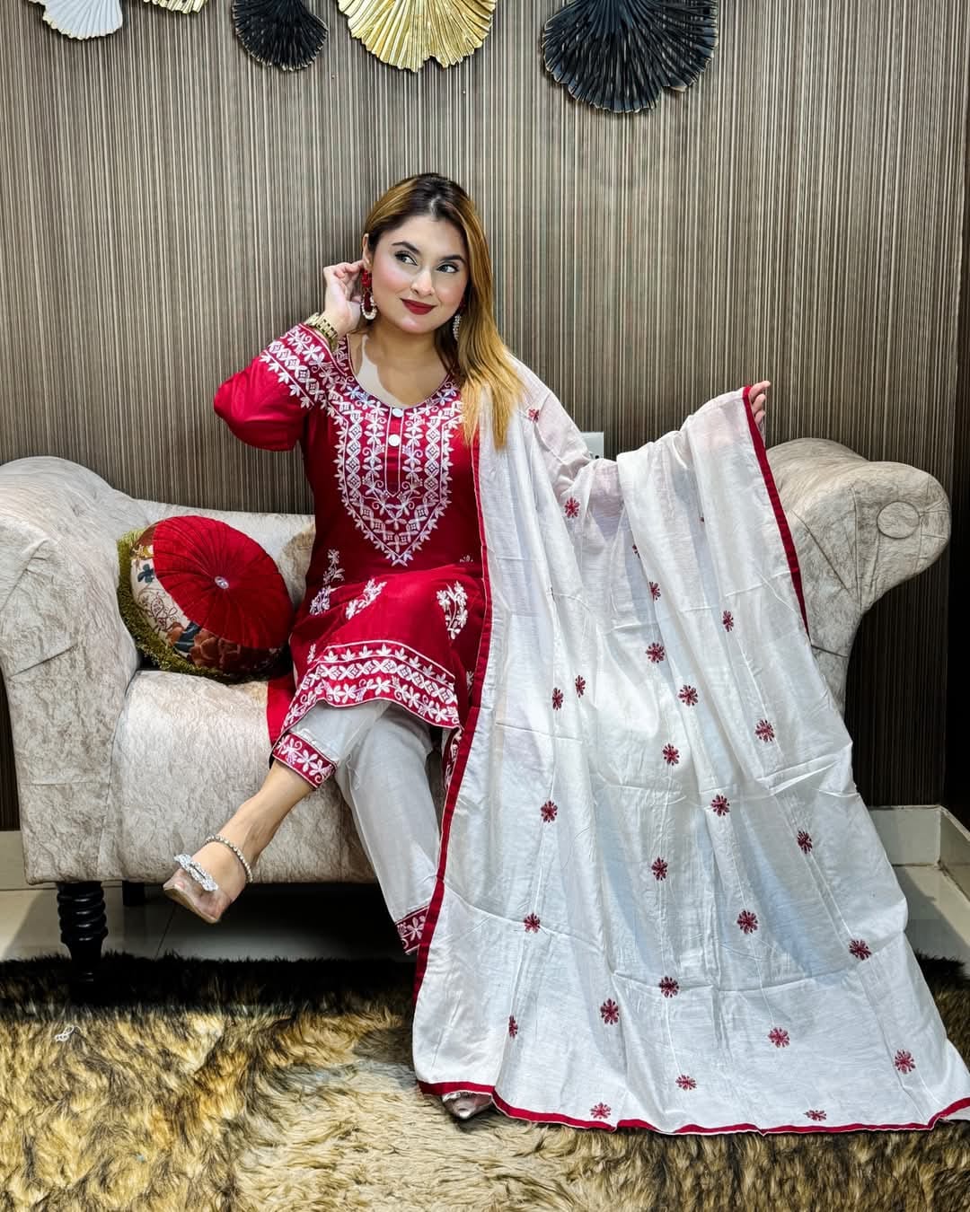 Embroidery Cotton Three Piece