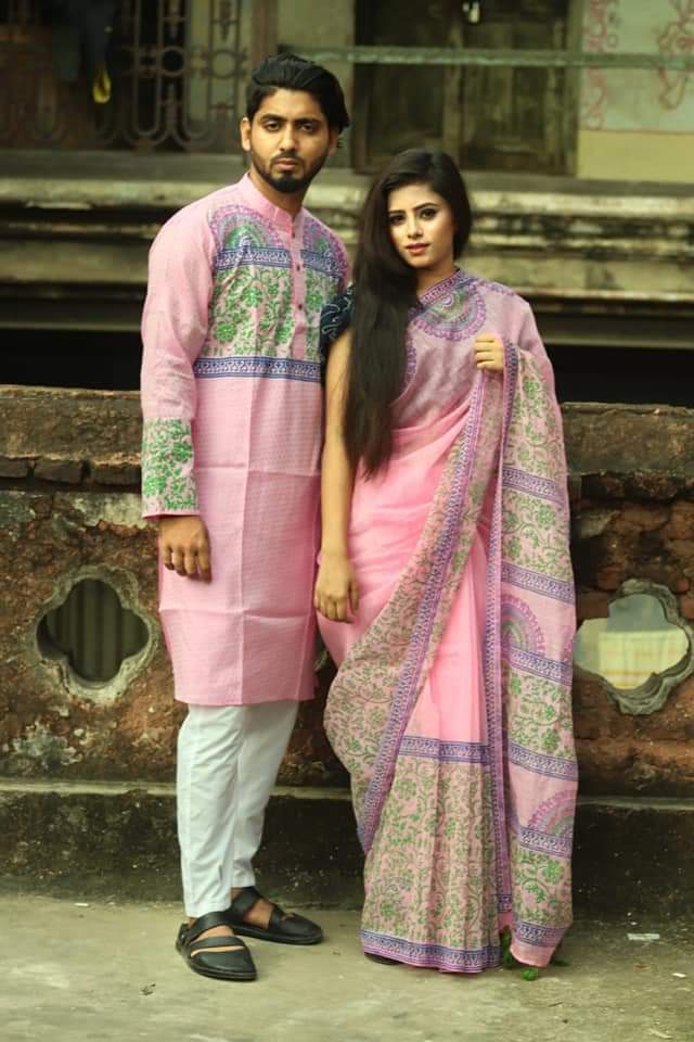এক্সক্লুসিভ ধুপিয়ান সিল্ক শাড়ি & পাঞ্জাবি কাপল ড্রেস ছবি 9
