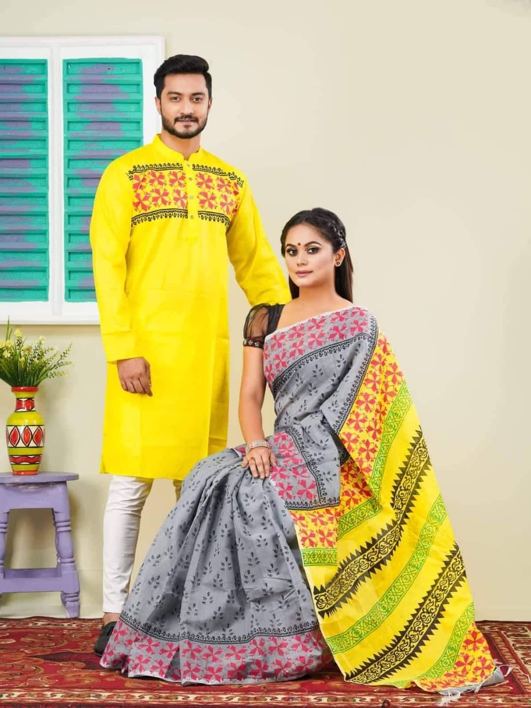 এক্সক্লুসিভ ধুপিয়ান সিল্ক শাড়ি & পাঞ্জাবি কাপল ড্রেস ছবি 12
