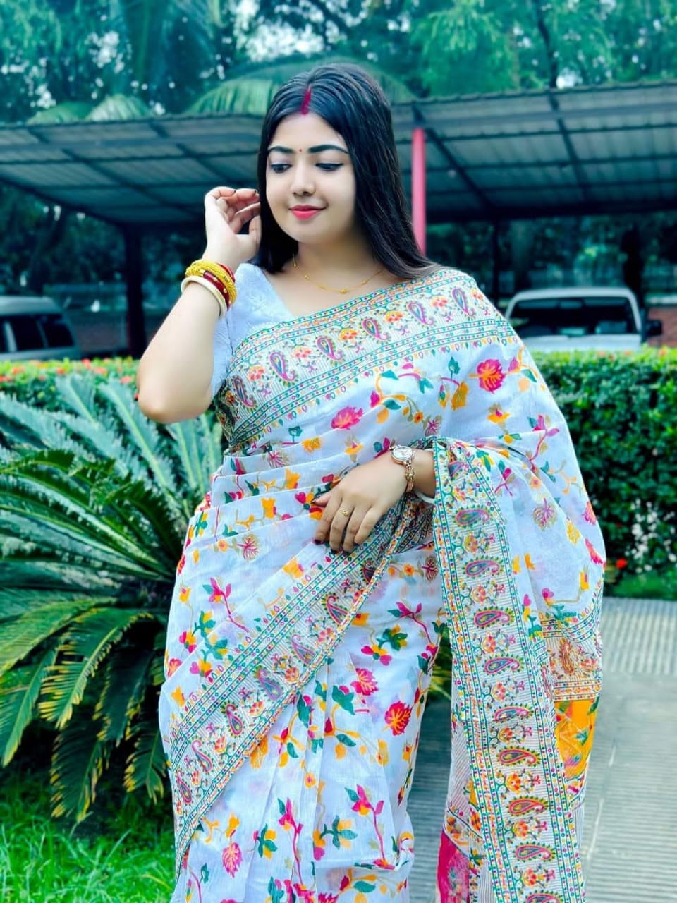হাফ সিল্ক স্ক্রিন প্রিন্ট শাড়ি ছবি 9