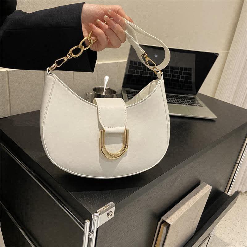 Simple candy color half round zipper+button chain shoulder bag ছবি 2