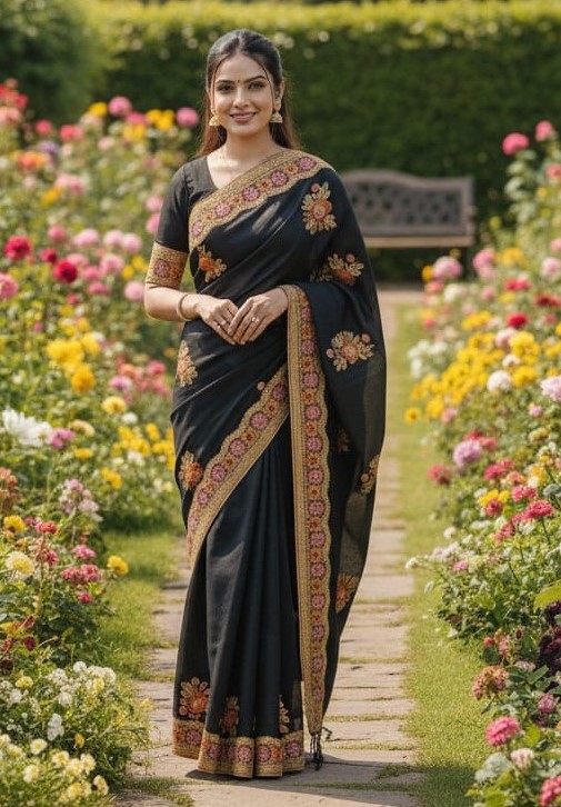 Premium Embroidery Semi Moslin Sharee