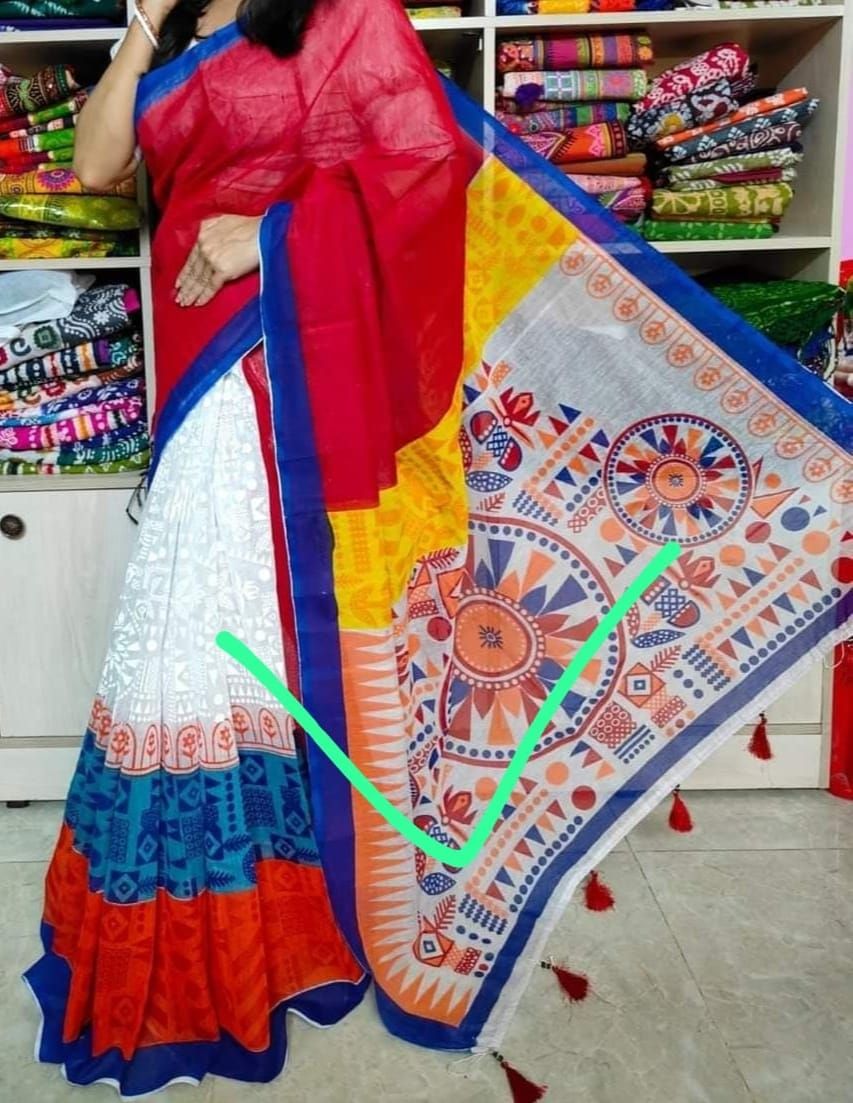 হাফ সিল্ক স্কিন প্রিন্ট শাড়ি ছবি 6