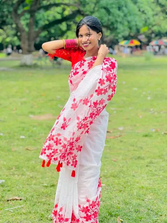 Half silk block print sharee