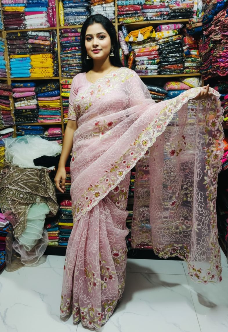 Georgette Organza Saree ছবি 8