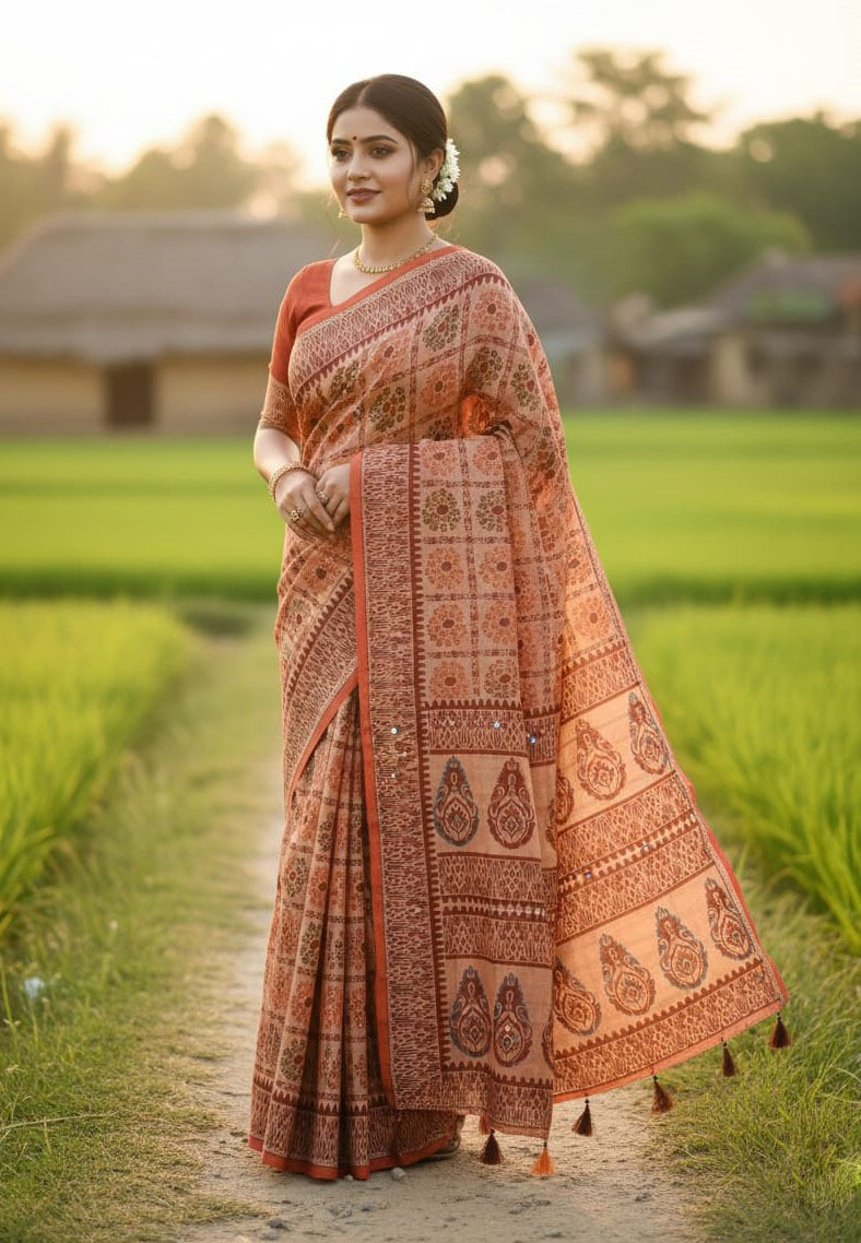 Premium Silk Boutique Skin Print Shari ছবি 10