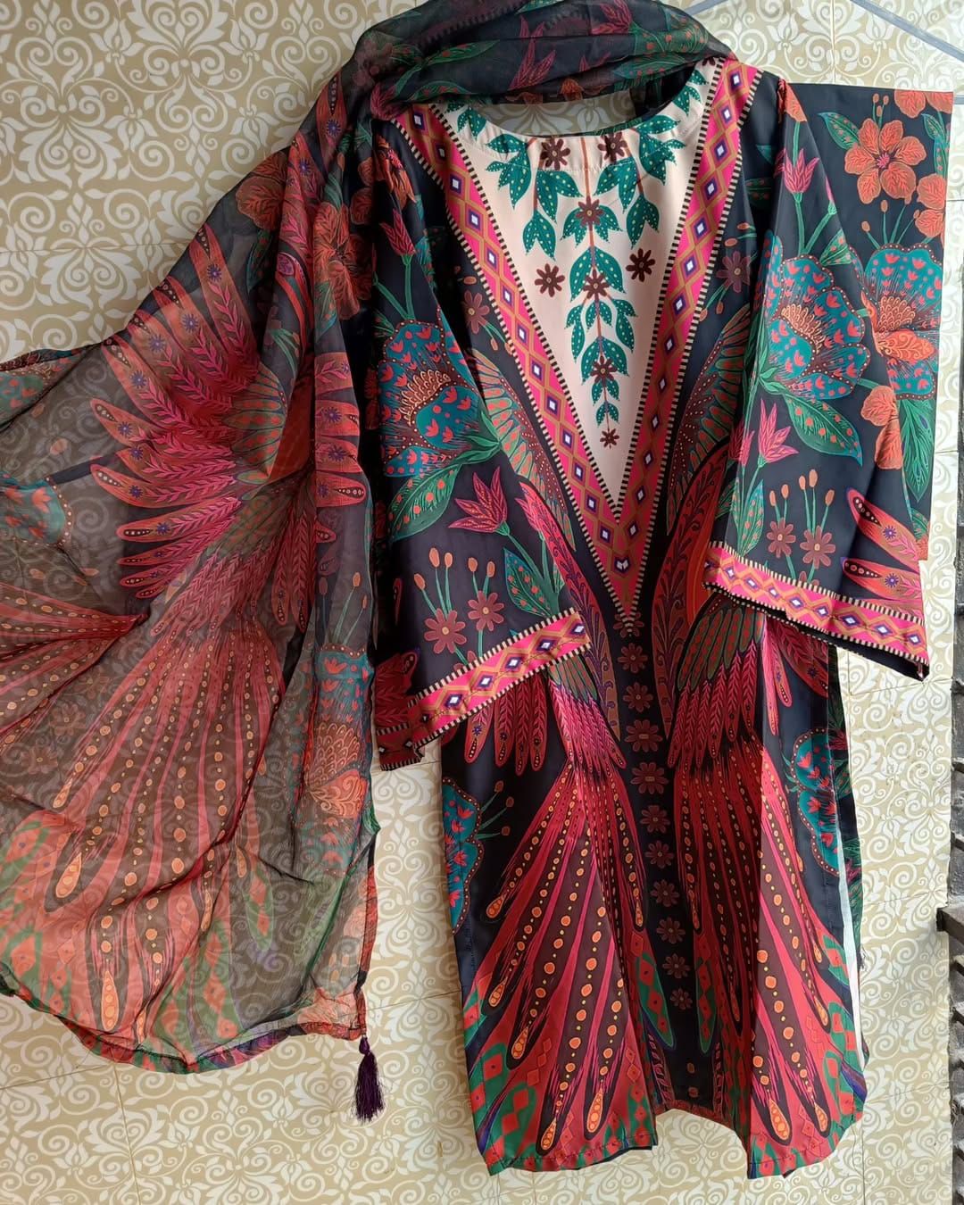 Ready Made Pure dubai silk  Digital  Print Three Piece ছবি 13