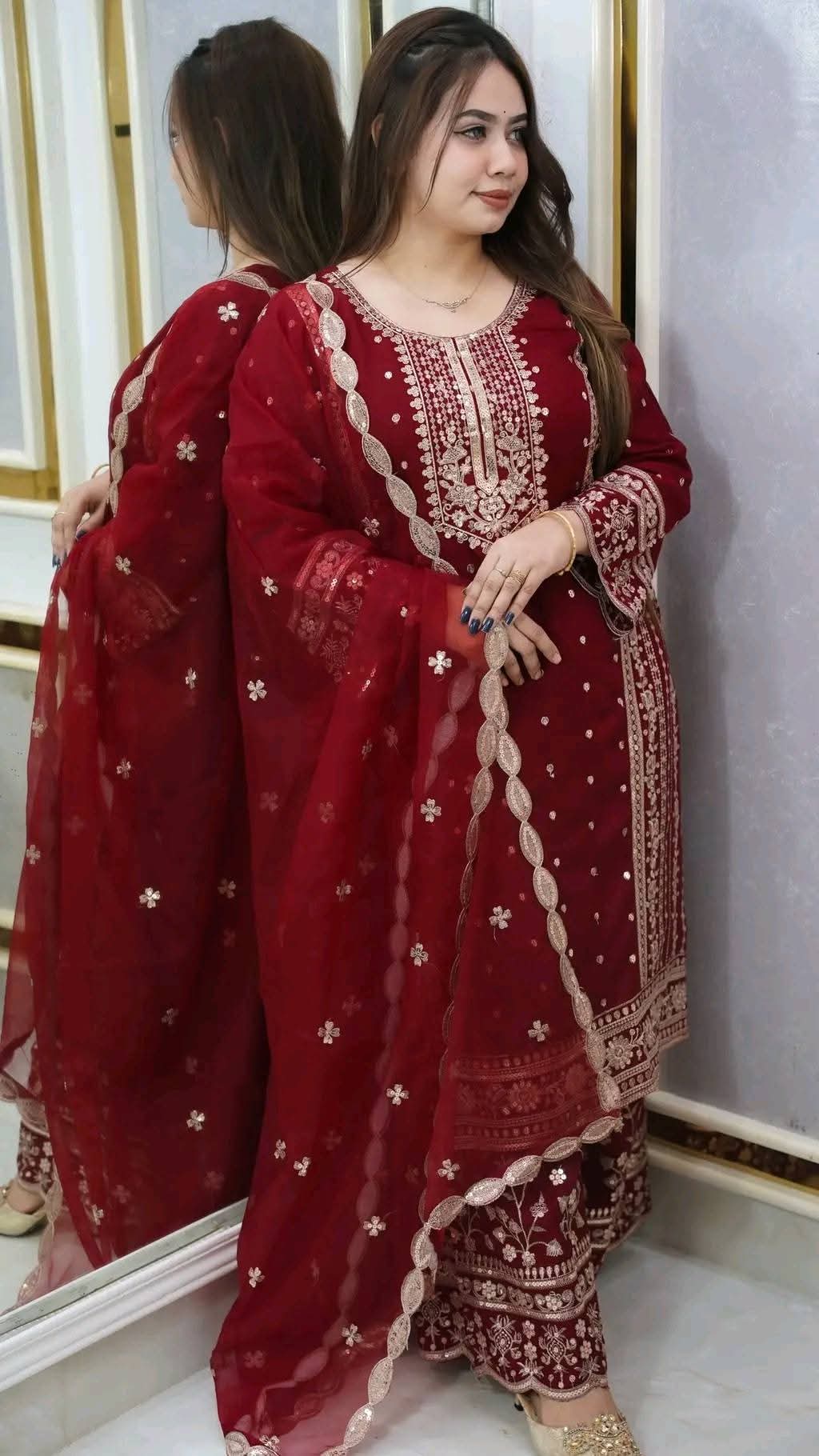 Premium Soft Jorjet With sequence embroidery Three Piece ছবি 7