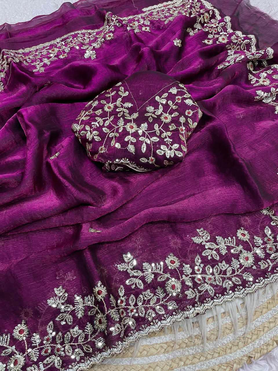 Indian Georgette Sharee with Blouse Piece ছবি 9
