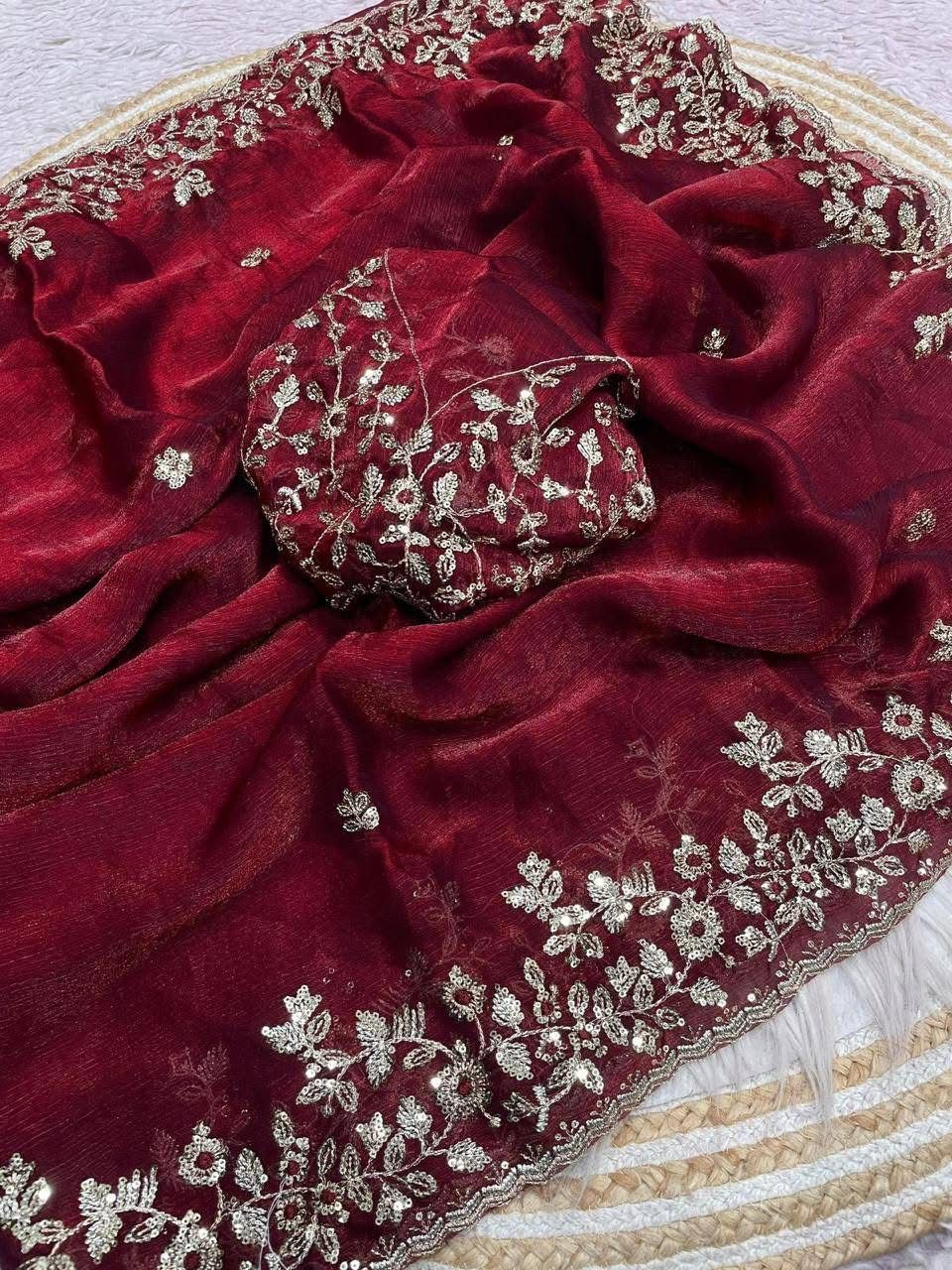 Indian Georgette Sharee with Blouse Piece ছবি 3
