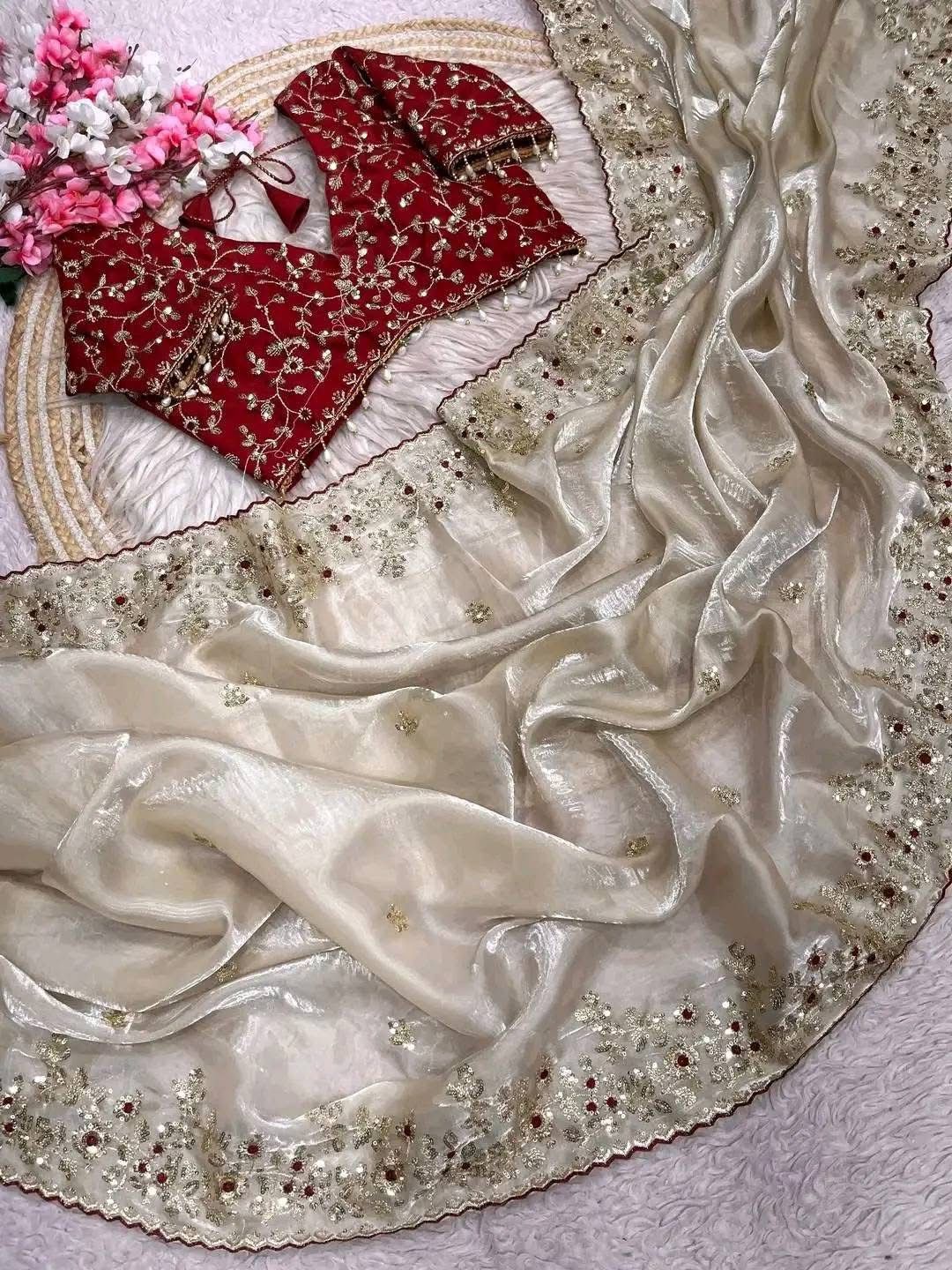 Indian Georgette Sharee with Blouse Piece ছবি 8