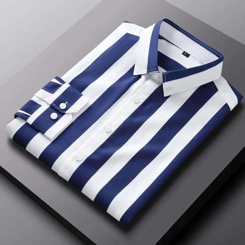 Men's Long Sleeve Stripe Print Shirt ছবি 3