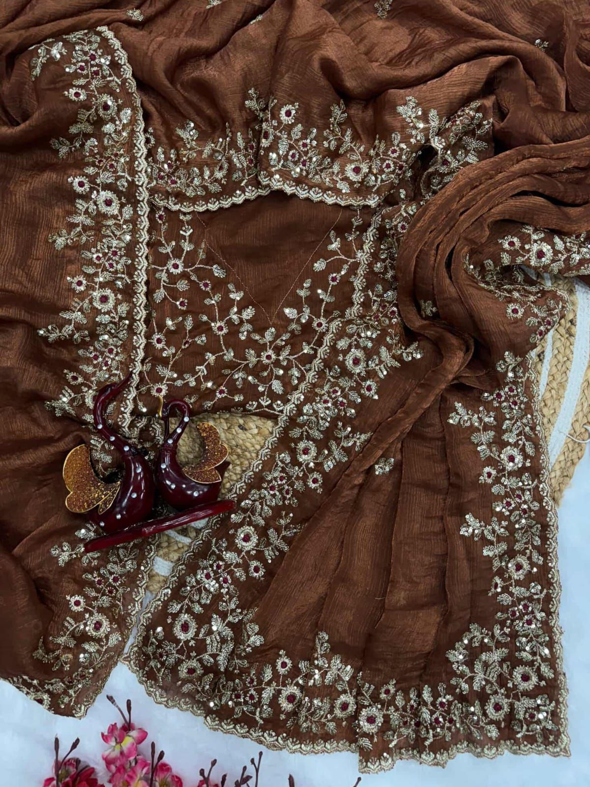 Indian Georgette Sharee with Blouse Piece ছবি 5
