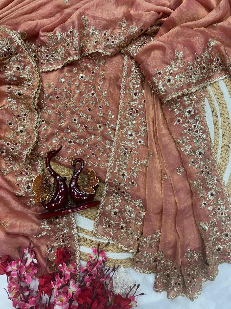 Indian Georgette Sharee with Blouse Piece ছবি 11