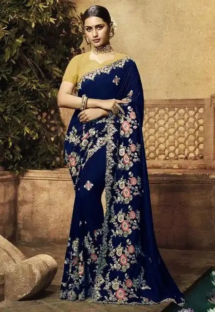 ইন্ডিয়ান জর্জেট শাড়ি ব্লাউজ পিস সহ ছবি 15