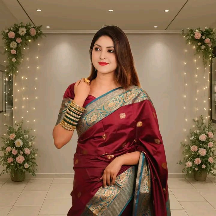 Silk Katan Saree with blause pcs