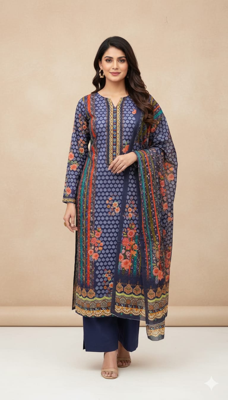 Unstitch Printed Three Piece