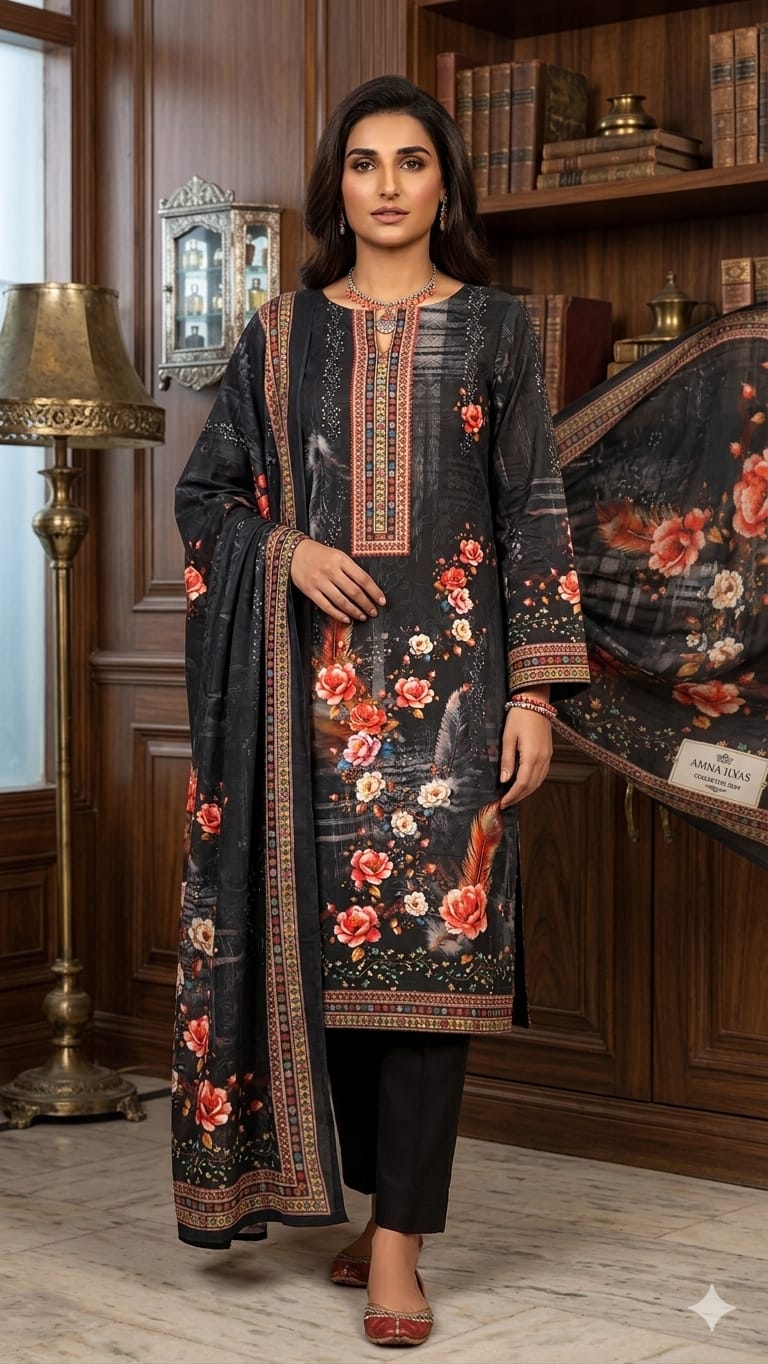 Unstitch Digital Print Three Piece