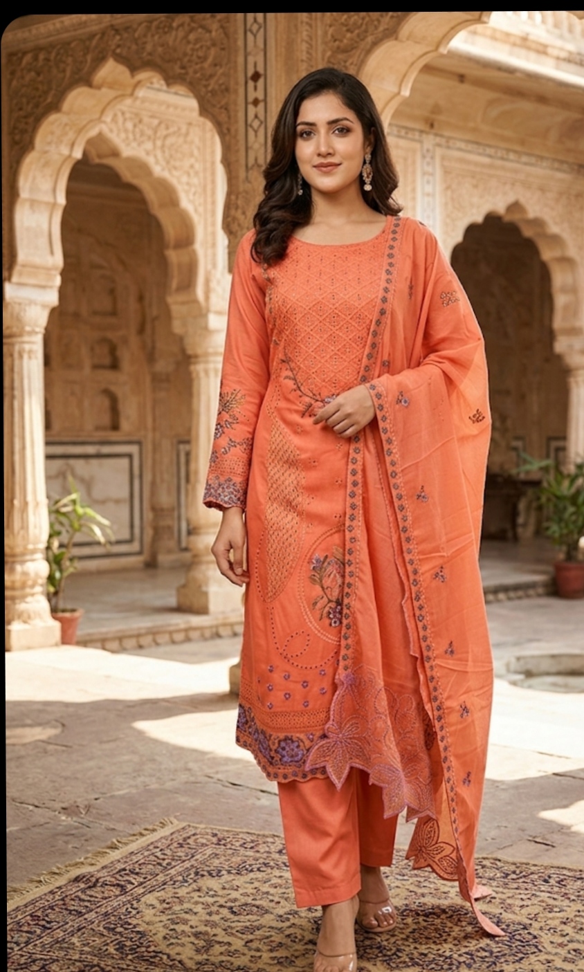 Cotton Unstitched Three Piece ছবি 6