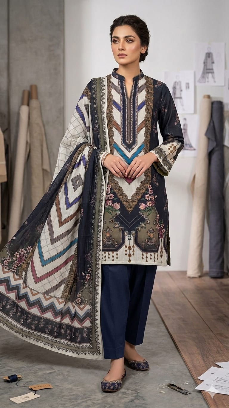 Unstitch Printed Three Piece