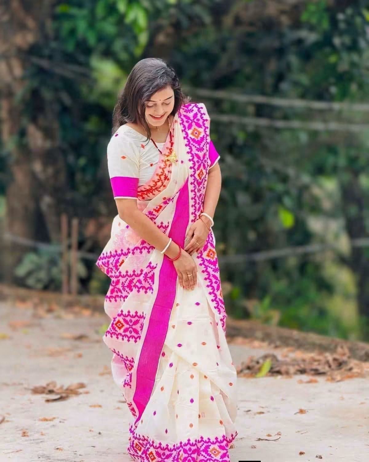 Half silk Screen Print Saree