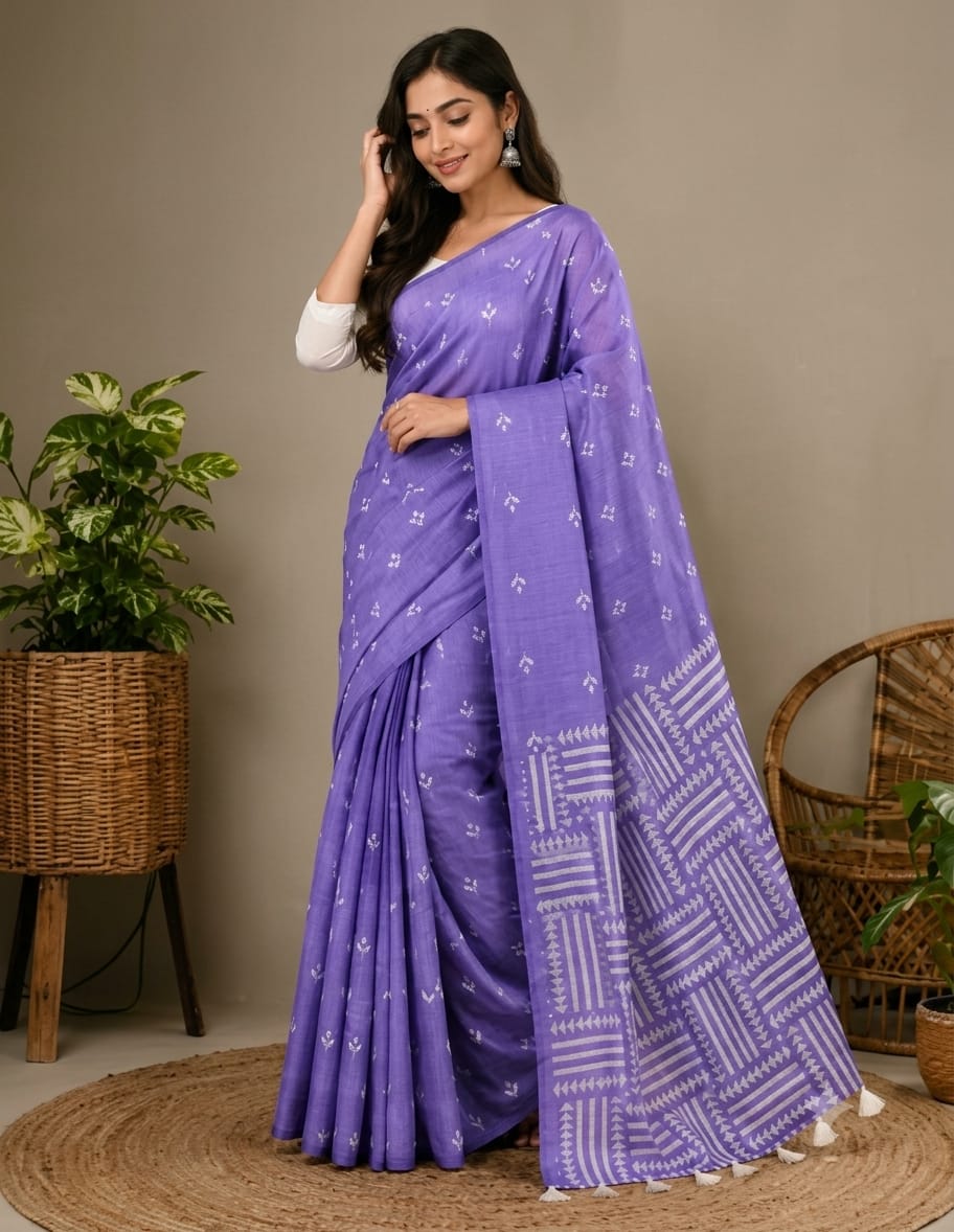 Half Silk Screen Print Saree